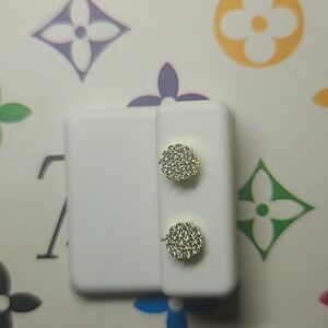 Gold CZ Cluster Stud Screw Back Earrings